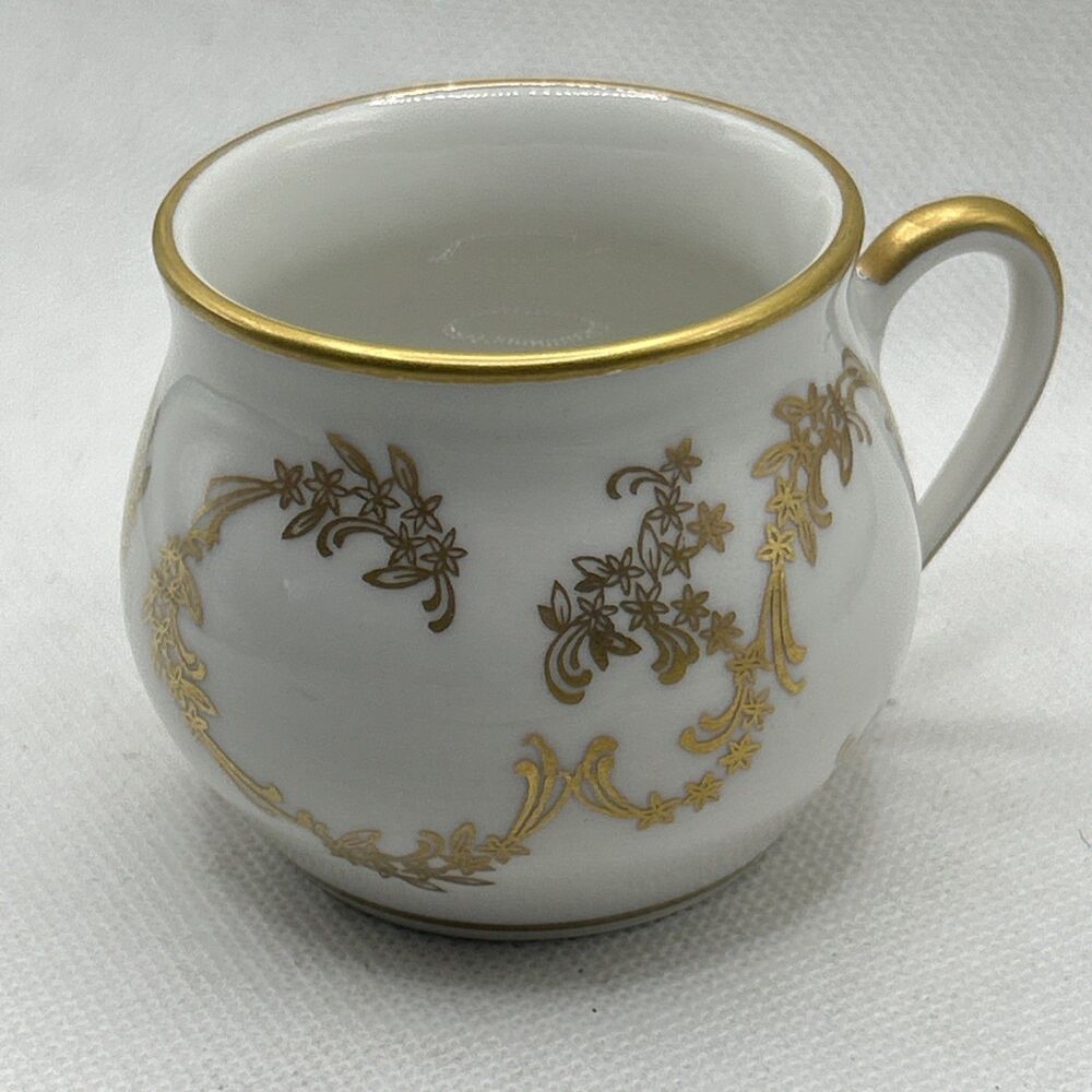 Vintage Porcelain Demitasse Cup France Gold Gilt Scroll Mini Tea Espresso Cup